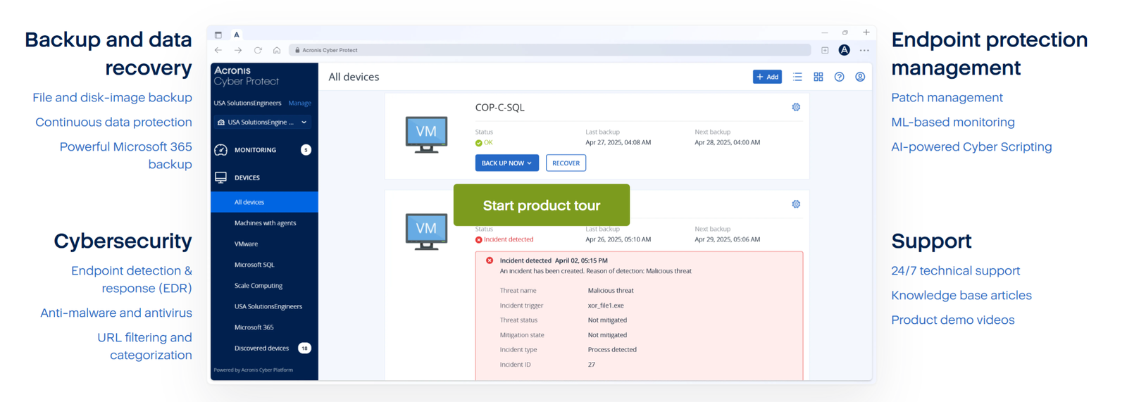Acronis backup, disaster recovery, cybersecurity, endpoint protection, and management solutions provided by Tasmeem