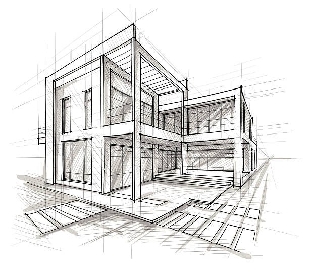 Modern architectural building featuring clean geometric lines, large glass windows, and a minimalist exterior design.