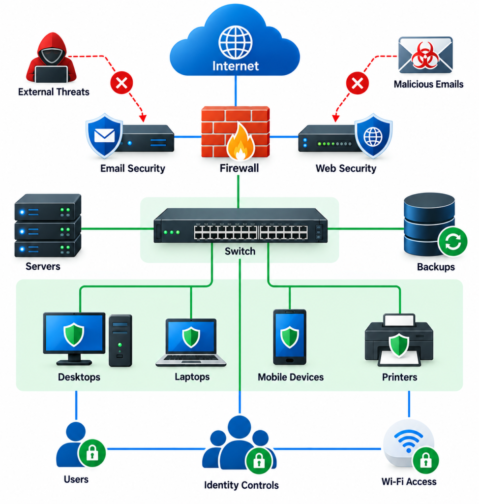 Network security layers for business cybersecurity in Qatar